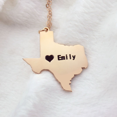 Texas State USA Map Necklace With Heart  Name Rose Gold - Handcrafted & Custom-Made