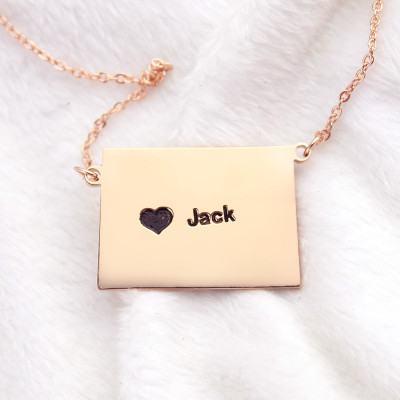 Custom Colorado State Shaped Necklaces With Heart  Name Rose Gold - Handcrafted & Custom-Made