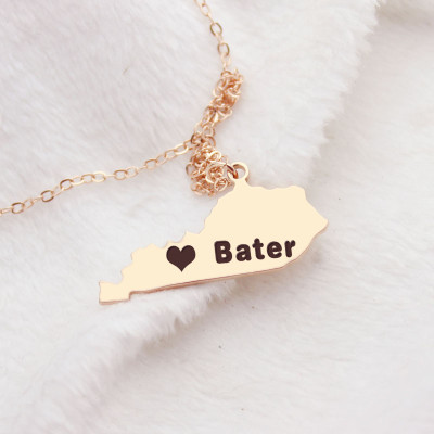 Custom Kentucky State Shaped Necklaces With Heart  Name Rose Gold - Handcrafted & Custom-Made