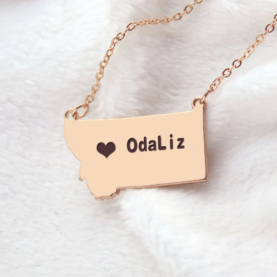 Custom Montana State Shaped Necklaces With Heart  Name Rose Gold - Handcrafted & Custom-Made