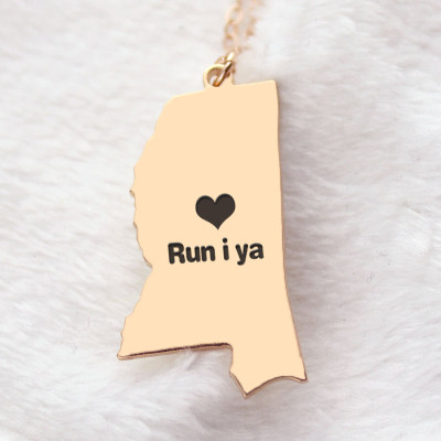 Mississippi State Shaped Necklaces With Heart  Name Rose Gold - Handcrafted & Custom-Made