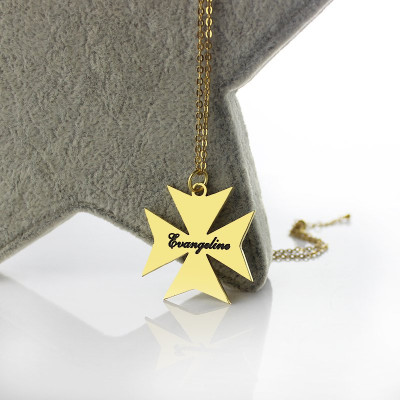 Gold Plated 925 Silver Maltese Cross Name Necklace - Handcrafted & Custom-Made
