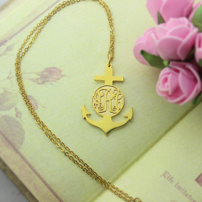 18ct Gold Plated Anchor Monogram Initial Necklace - Handcrafted & Custom-Made