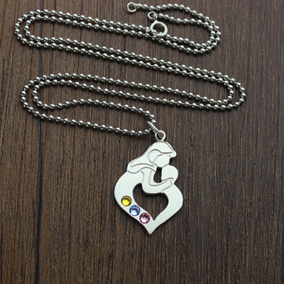 Personalised Mother Child Necklace with Birthstone Silver  - Handcrafted & Custom-Made
