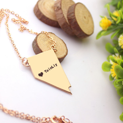 Custom Nevada State Shaped Necklaces With Heart  Name Rose Gold - Handcrafted & Custom-Made