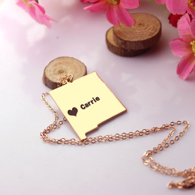 Custom New Mexico State Shaped Necklaces With Heart  Name Rose Gold - Handcrafted & Custom-Made