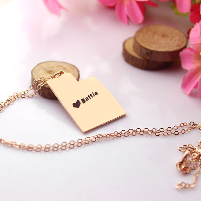 Custom Utah State Shaped Necklaces With Heart  Name Rose Gold - Handcrafted & Custom-Made