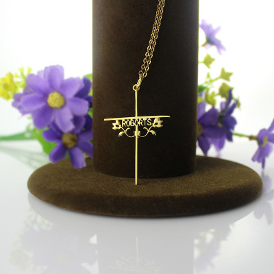 Gold Plated 952 Silver Cross Name Necklaces with Rose - Handcrafted & Custom-Made