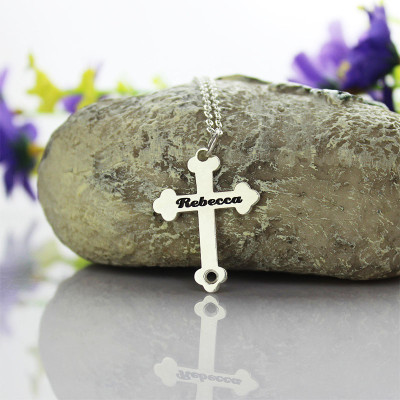 Silver Rebecca Font Cross Name Necklace - Handcrafted & Custom-Made
