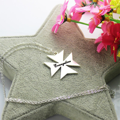 Silver Maltese Cross Name Necklace - Handcrafted & Custom-Made