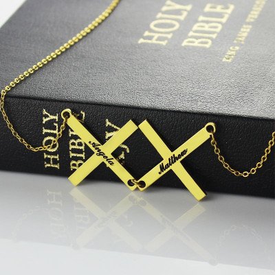 Gold Plated 925 Silver Greece Double Cross Name Necklace - Handcrafted & Custom-Made