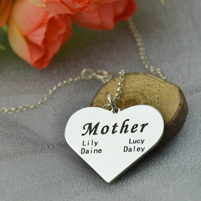 "Mother" Family Heart Necklace Sterling Silver - Handcrafted & Custom-Made