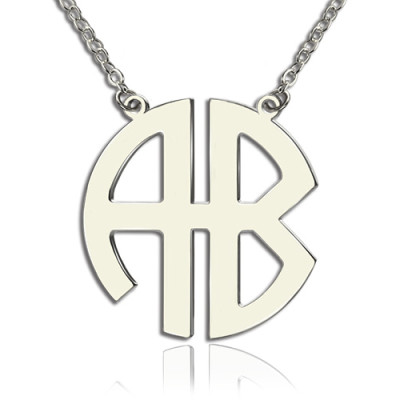 Two Initial Block Monogram Pendant Necklace Solid White Gold - Handcrafted & Custom-Made