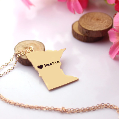Custom Minnesota State Shaped Necklaces With Heart  Name Rose Gold - Handcrafted & Custom-Made