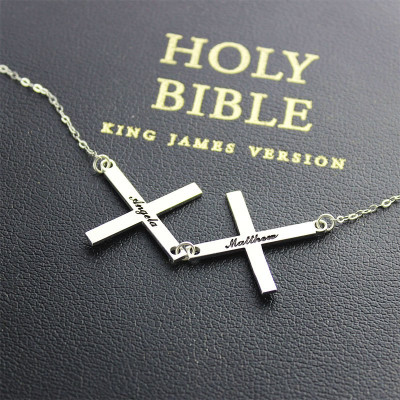 Silver Greece Double Cross Name Necklace - Handcrafted & Custom-Made