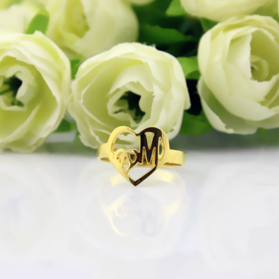 Personalised Heart in Heart Double Initial Ring 18ct Gold Plated - Handcrafted & Custom-Made