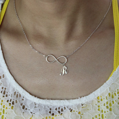 Infinity Necklaces with Initial Letter Charm Silver - Handcrafted & Custom-Made