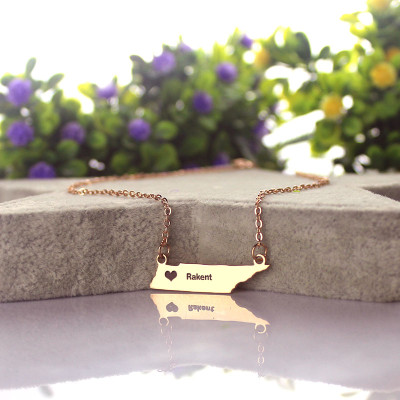 Custom Tennessee State Shaped Necklaces With Heart  Name Rose Gold - Handcrafted & Custom-Made