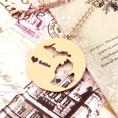Custom Michigan Disc State Necklaces With Heart  Name Rose Gold - Handcrafted & Custom-Made