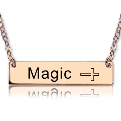 Engraved Name Bar Necklace with Icons 18ct Rose Gold Plated - Handcrafted & Custom-Made