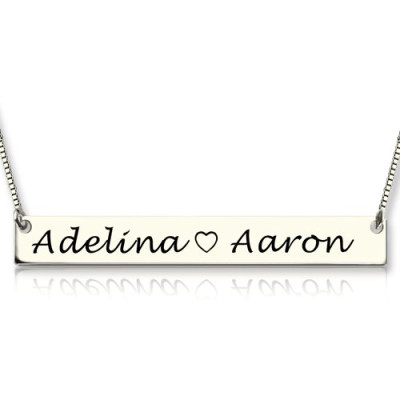 Couple Bar Necklace Engraved Name Sterling Silver - Handcrafted & Custom-Made