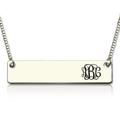 Engraved Monogram Initial Bar Necklace Sterling Silver - Handcrafted & Custom-Made