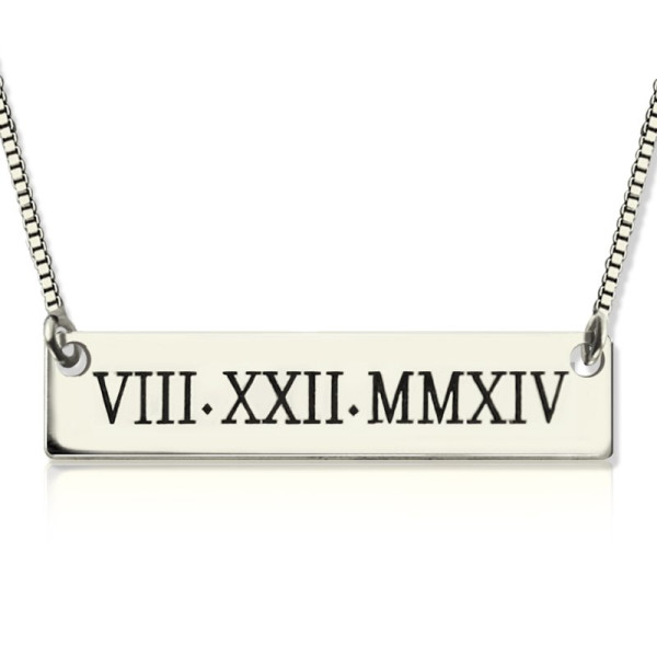 Custom Roman Numeral Bar Necklace Sterling Silver - Handcrafted & Custom-Made