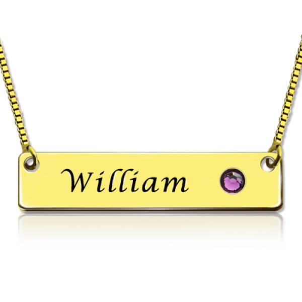 Name Bar Necklace with Birthstone 18ct Gold Plated  - Handcrafted & Custom-Made