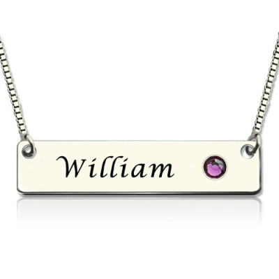 Nameplate Bar Necklace with Birthstone Silver  - Handcrafted & Custom-Made
