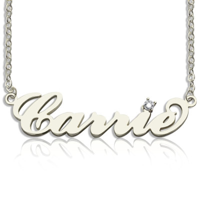 Sterling Silver Carrie Name Necklace With Birthstone  - Handcrafted & Custom-Made