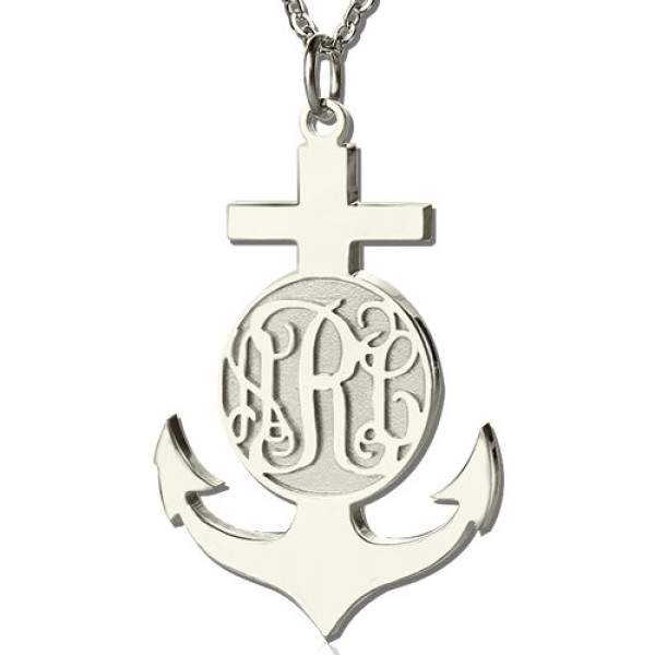 Sterling Silver Anchor Monogram Initial Necklace - Handcrafted & Custom-Made