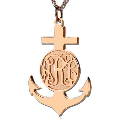 Rose Gold Anchor Cross Monogram Initial Pendant - Handcrafted & Custom-Made