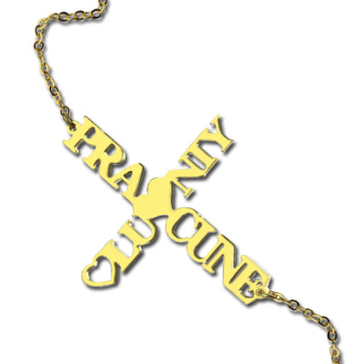 Personalised Two Name Cross Necklace Gold Plated 925 Silver - Handcrafted & Custom-Made