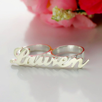 Personalised Allegro Two Finger Name Ring Sterling Silver - Handcrafted & Custom-Made