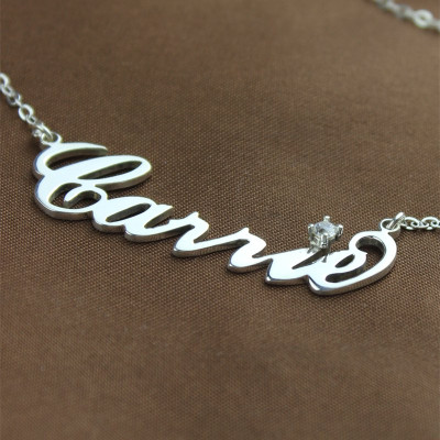Sterling Silver Carrie Name Necklace With Birthstone  - Handcrafted & Custom-Made
