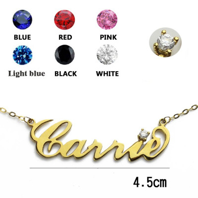 Carrie Nameplate Necklace with Birthstone 18ct Gold Plated  - Handcrafted & Custom-Made