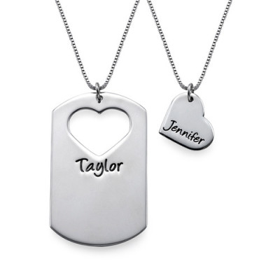 Couples Dog Tag Necklace With Cut Out Heart - Handcrafted & Custom-Made