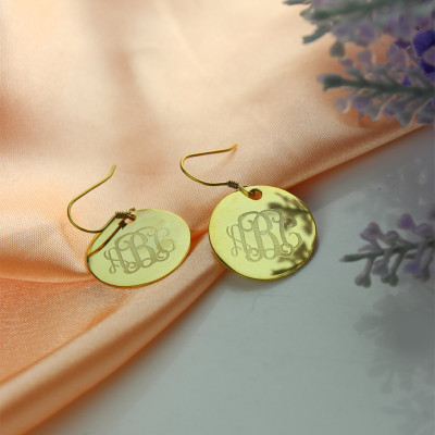 Disc Signet Monogram Earrings In Gold - Handcrafted & Custom-Made