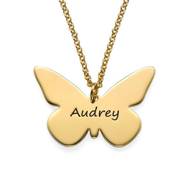 Engraved 18ct Gold Plated Pendant - Butterfly - Handcrafted & Custom-Made