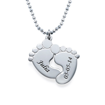 Engraved Baby Feet Necklace in Sterling Silver - Handcrafted & Custom-Made
