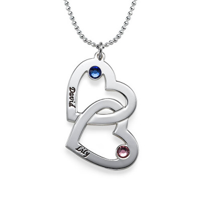 Engraved Heart Necklace with Birthstones  - Handcrafted & Custom-Made