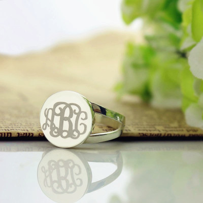 Sterling Silver Circle Monogram Signet Ring - Handcrafted & Custom-Made