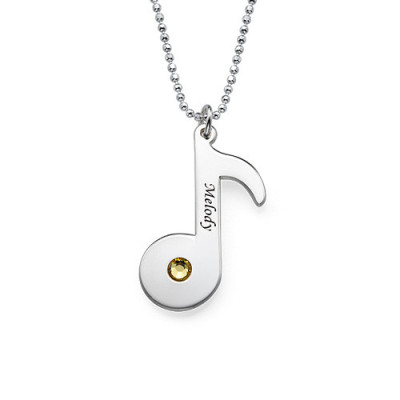 Engraved Music Note Necklace with Birthstone  - Handcrafted & Custom-Made