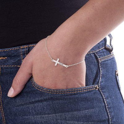 Engraved Side Cross Bracelet/Anklet - Handcrafted & Custom-Made