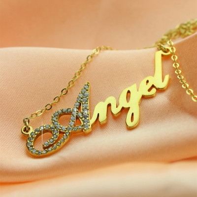 18ct Gold Plated Script Name Necklace-Initial Full Birthstone  - Handcrafted & Custom-Made