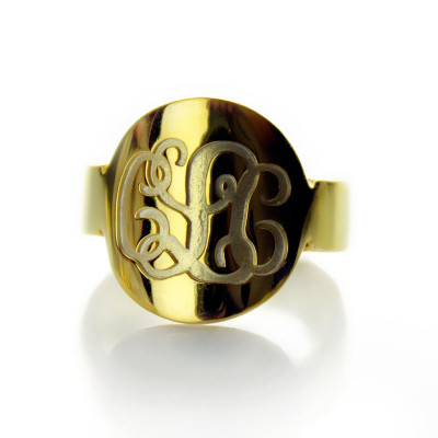 Engraved 18ct Gold Plated Script Monogram Itnitial Ring - Handcrafted & Custom-Made