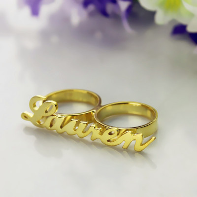 Custom Allegro Two Finger Nameplated Ring 18ct Gold Plated - Handcrafted & Custom-Made