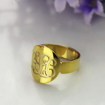Engraved 18ct Gold Plated Script Monogram Itnitial Ring - Handcrafted & Custom-Made