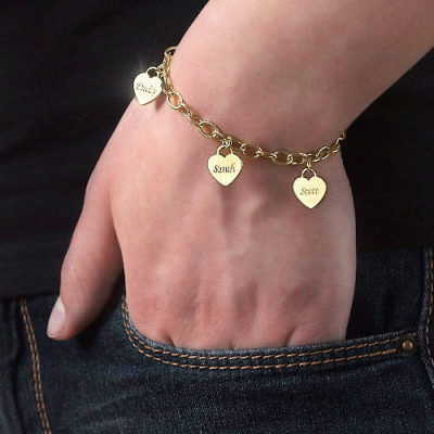 18k Gold Plated Heart Charm Mothers Bracelet/Anklet - Handcrafted & Custom-Made