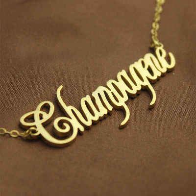 18ct Gold Plated Silver 925 Personalised Champagne Font Name Necklace - Handcrafted & Custom-Made